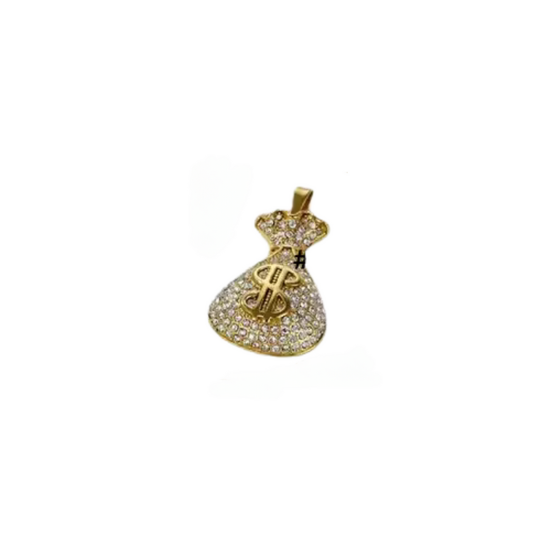 ICED OUT MONEY BAG STAINLESS STEEL PENDANT