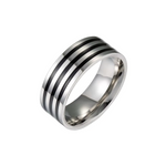 Load image into Gallery viewer, BLACK ENAMEL LINE STAINLESS STEEL RING
