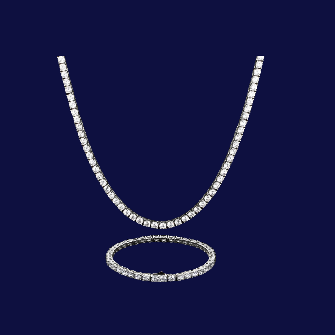 SILVER TENNIS CHAIN WITH MOISSANITE STONES - 4MM