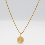 JESUS PENDANT NECKLACE — STAINLESS STEEL, 18K GOLD PLATED (WITH 2.5MM 22” ROPE CHAIN)