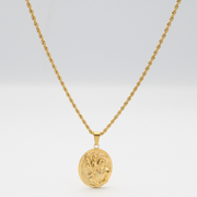 ST. CHRISTOPHER PENDANT NECKLACE — STAINLESS STEEL, 18K GOLD PLATED (WITH 2.5MM 22” ROPE CHAIN)