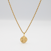 JESUS CROSS PENDANT NECKLACE — STAINLESS STEEL, 18K GOLD PLATED (WITH 2.5MM 22” ROPE CHAIN)