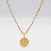 COMPASS PENDANT NECKLACE — STAINLESS STEEL, 18K GOLD COLOR (WITH 2.5MM 22” ROPE CHAIN)