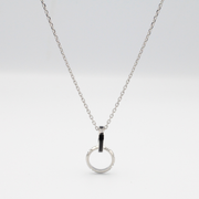 INTERLOCKING CIRCLES PENDANT NECKLACE — STAINLESS STEEL, SILVER BLACK ENAMEL (WITH 2MM 20+2” CABLE CHAIN) (Copy)