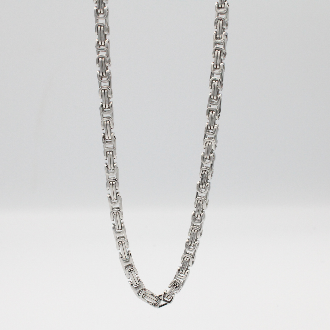 5MM BYZANTINE CHAIN NECKLACE — 18” 18K GOLD PLATED STAINLESS STEEL