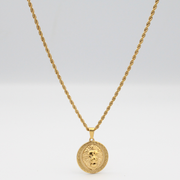 LION COIN PENDANT NECKLACE — STAINLESS STEEL, 18K GOLD PLATED (WITH 2.5MM 22” ROPE CHAIN)