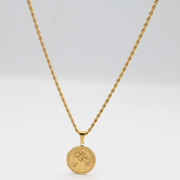ST. CHRISTOPHER COIN PENDANT NECKLACE — STAINLESS STEEL, 18K GOLD COLOR (WITH 2.5MM 22” ROPE CHAIN)