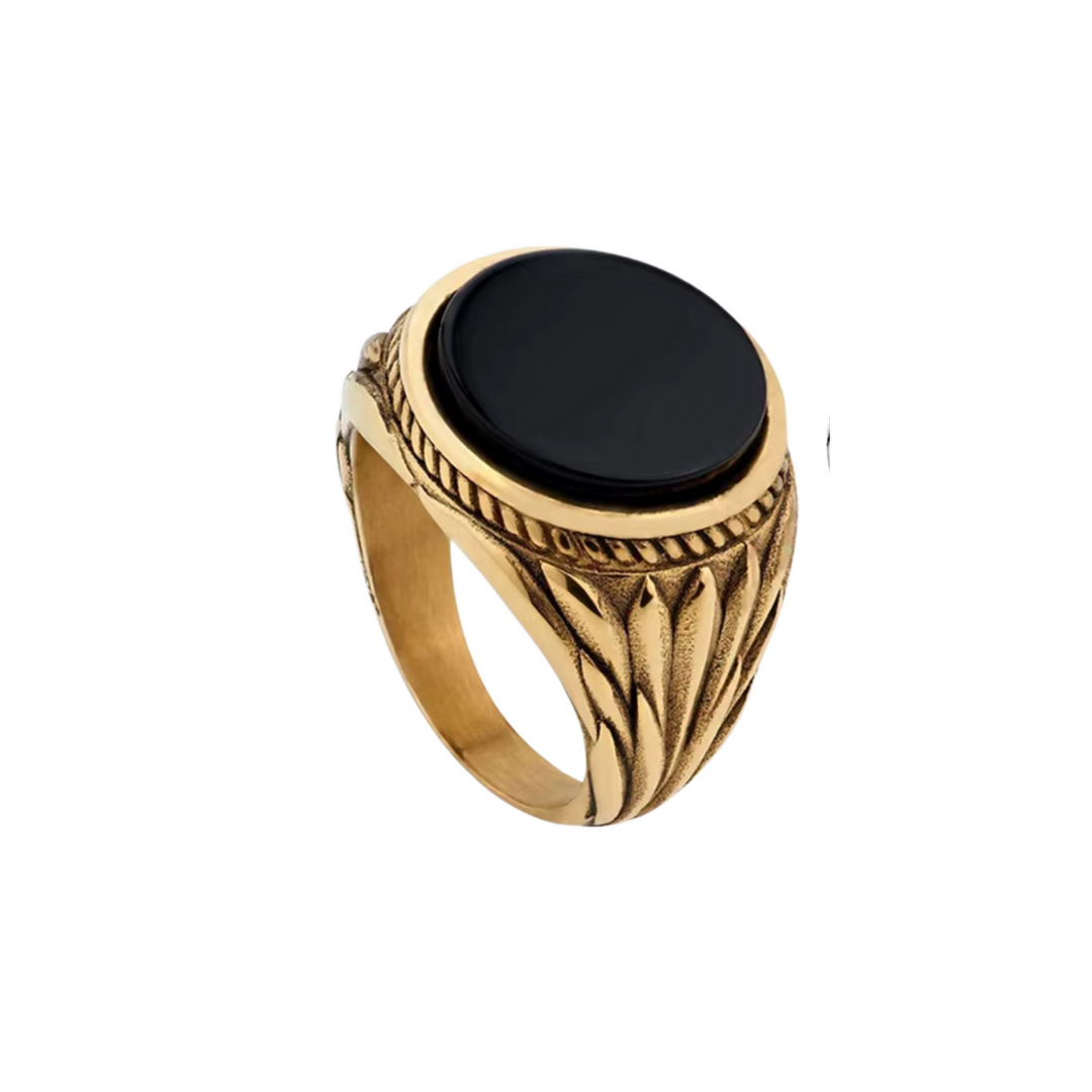 WREATH STYLE ONYX STAINLESS STEEL RING