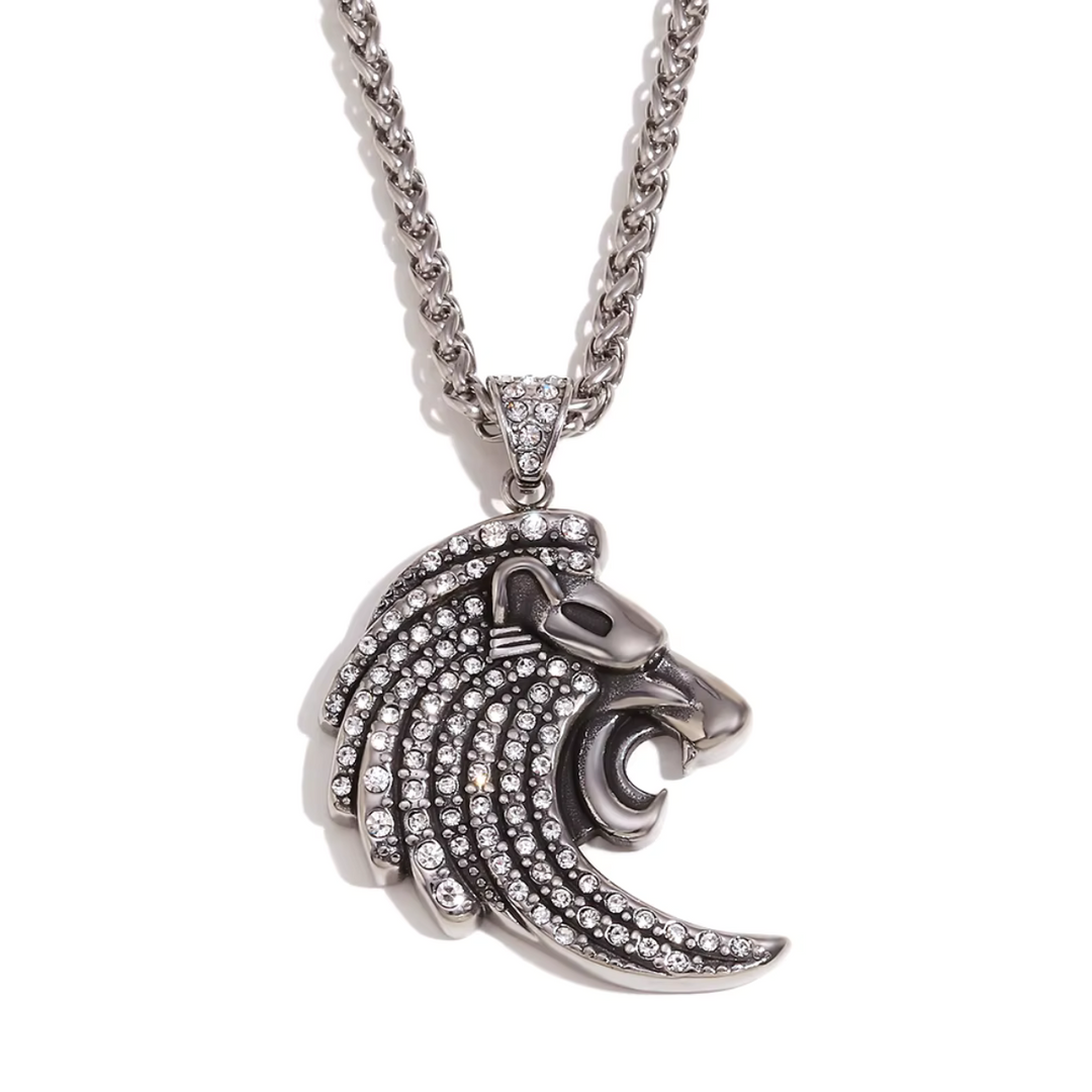 MAJESTIC ROARING LION HEAD PENDANT WITH TWIST CHAIN