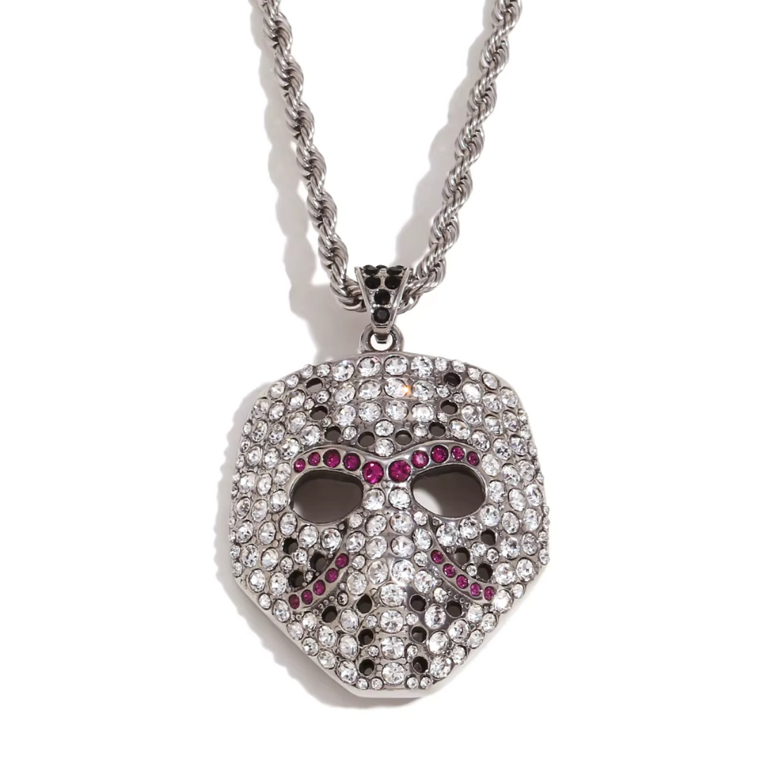 SKULL MASK PENDANT WITH WOVEN CHAIN