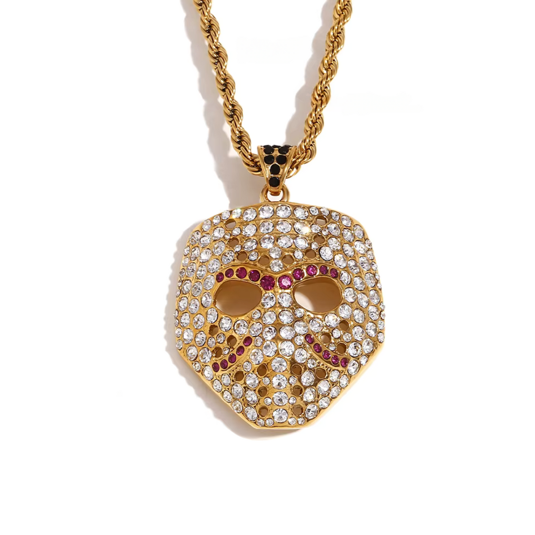SKULL MASK PENDANT WITH WOVEN CHAIN